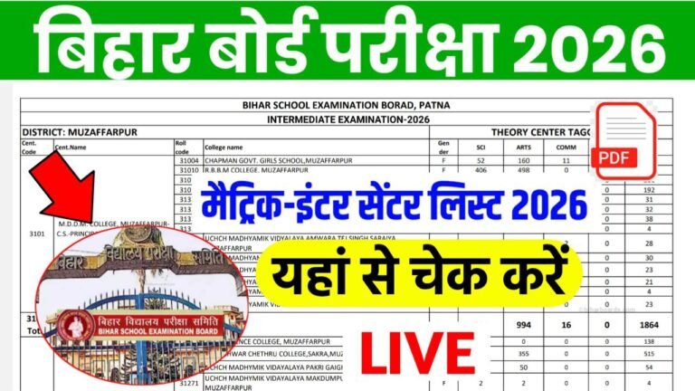 Bihar Board 12th 10th Exam Center List 2026